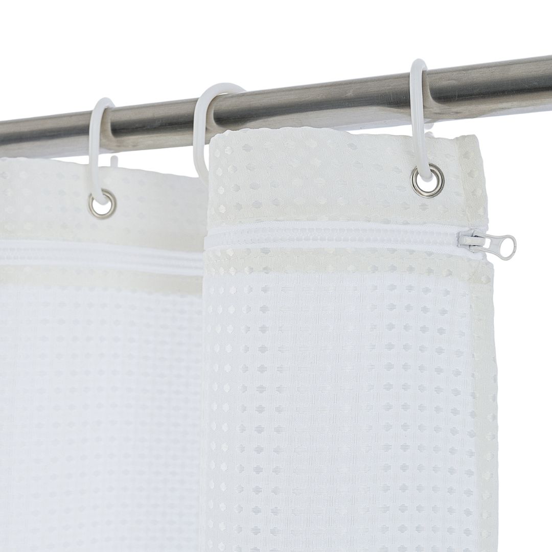 White Waffle Zipper Shower Curtain